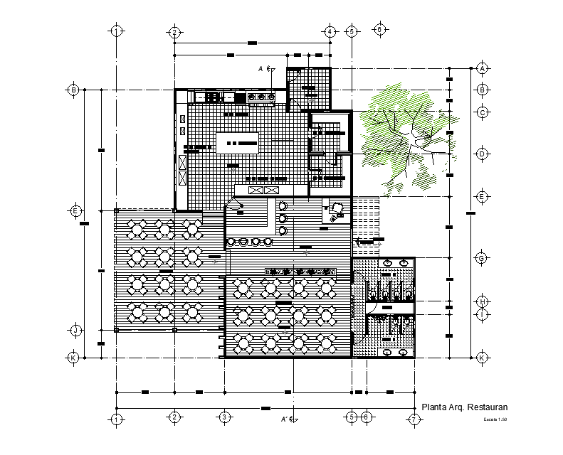 20X20 Meter Restaurant Plan AutoCAD Drawing DWG File