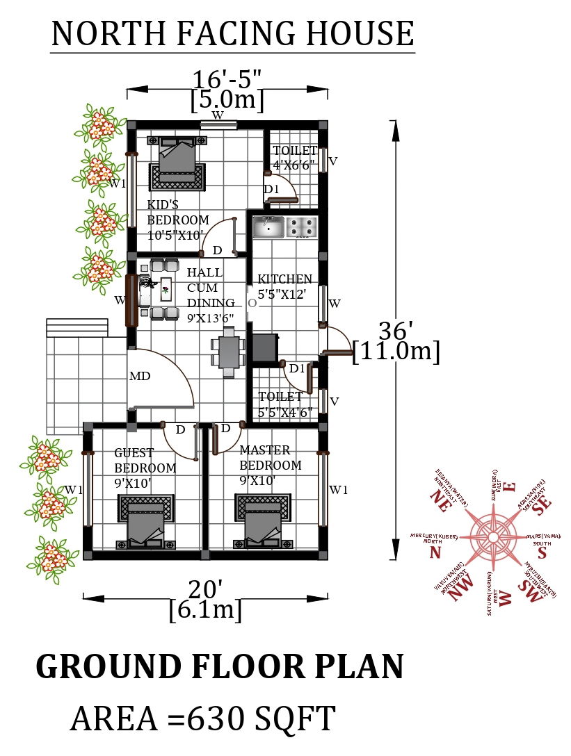 20'X36' Wonderful North facing 3bhk house plan available in this DWG CAD file.Download Autocad DWG and PDF file format.