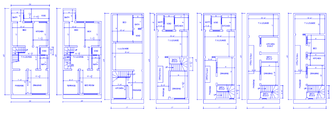 20'X45' and 17'X45' single and double bedroom house plan Autocad DWG file.
