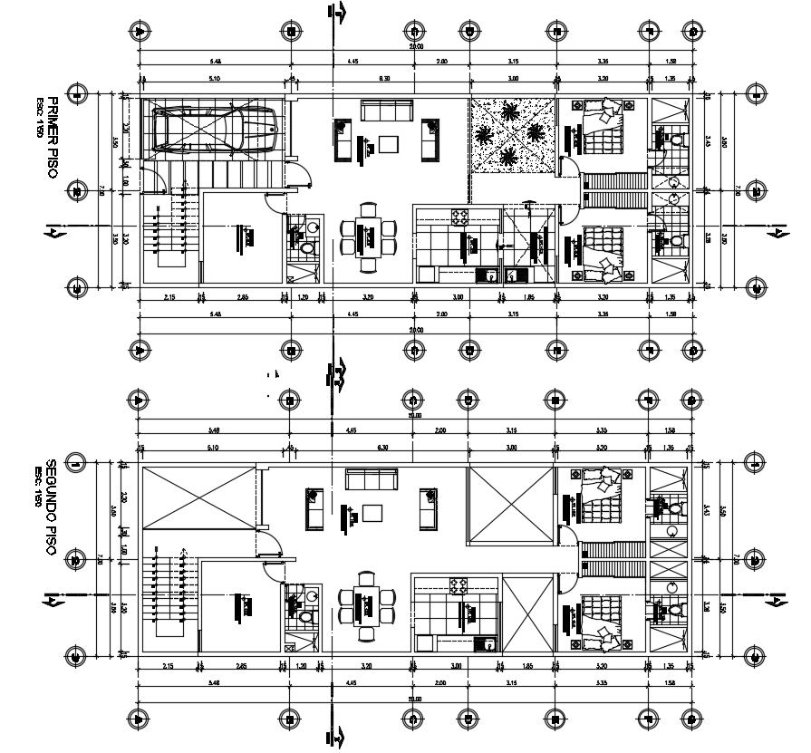 20X7 Meter 2 BHK House Plan With Furniture Design DWG File