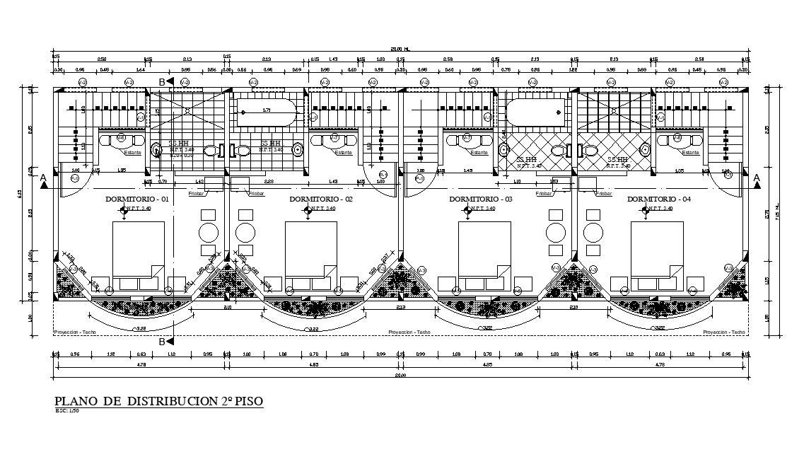 20X7 Meter Bedrooms Layout Plan Drawing Download DWG File