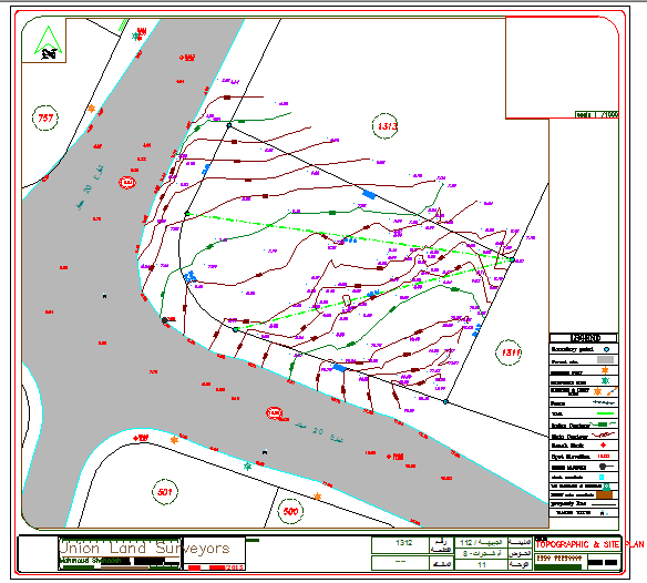 Contour and Topography DWG with Boundary, Posts and Manholes