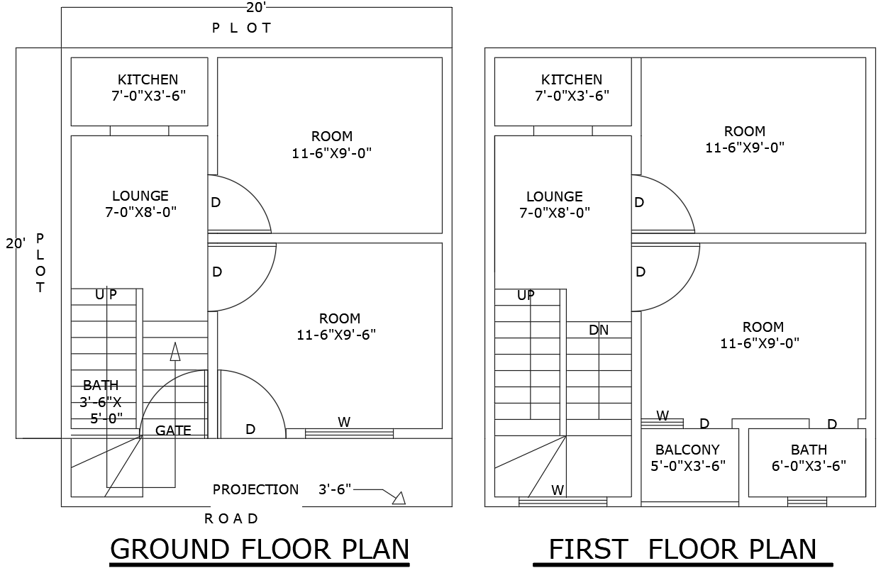 4BHK Double Floor 20x20ft House Plan in DWG Format