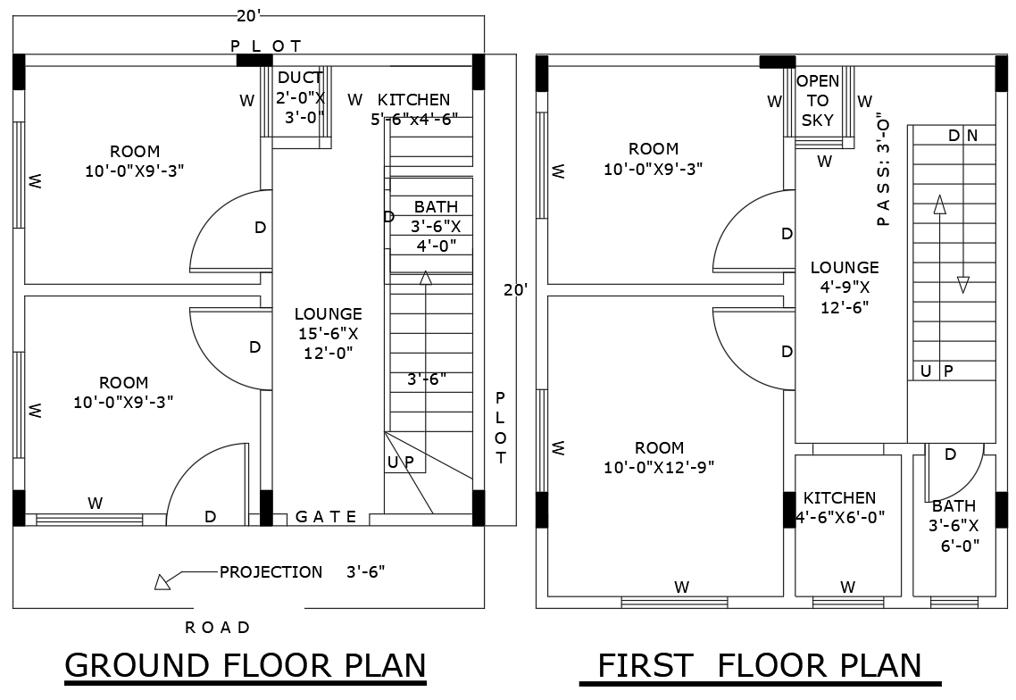 20x20ft Duplex House Plan Layout in AutoCAD DWG File