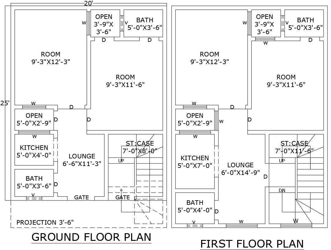 AutoCAD 4BHK House Plan DWG with Ground and First Floor