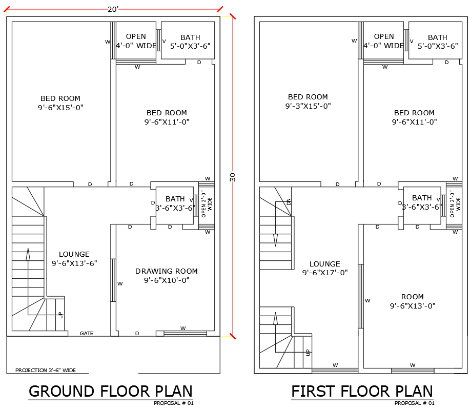 20x30ft 5BHK House Plan with Ground Floor in DWG File