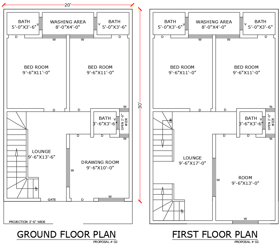20x30Ft Ground and First Floor 5BHK House Plan DWG File