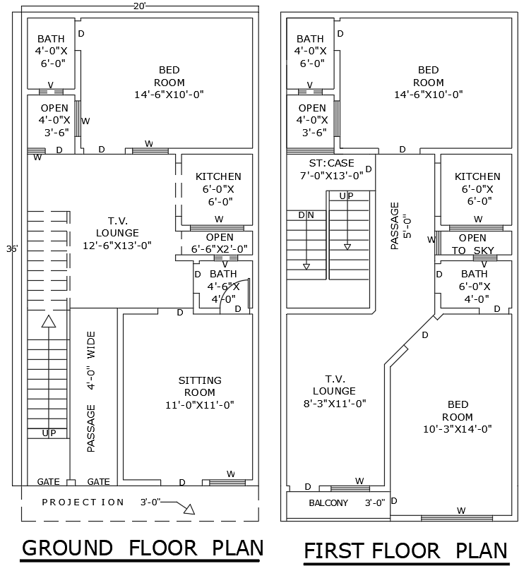 20ft x 36ft 3BHK House Plan Layout Design – AutoCAD DWG File