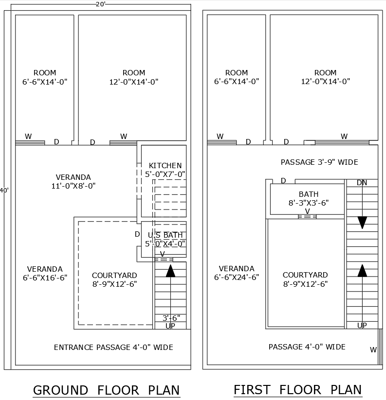 20x40 4BHK House Plan with AutoCAD Layout and DWG Design