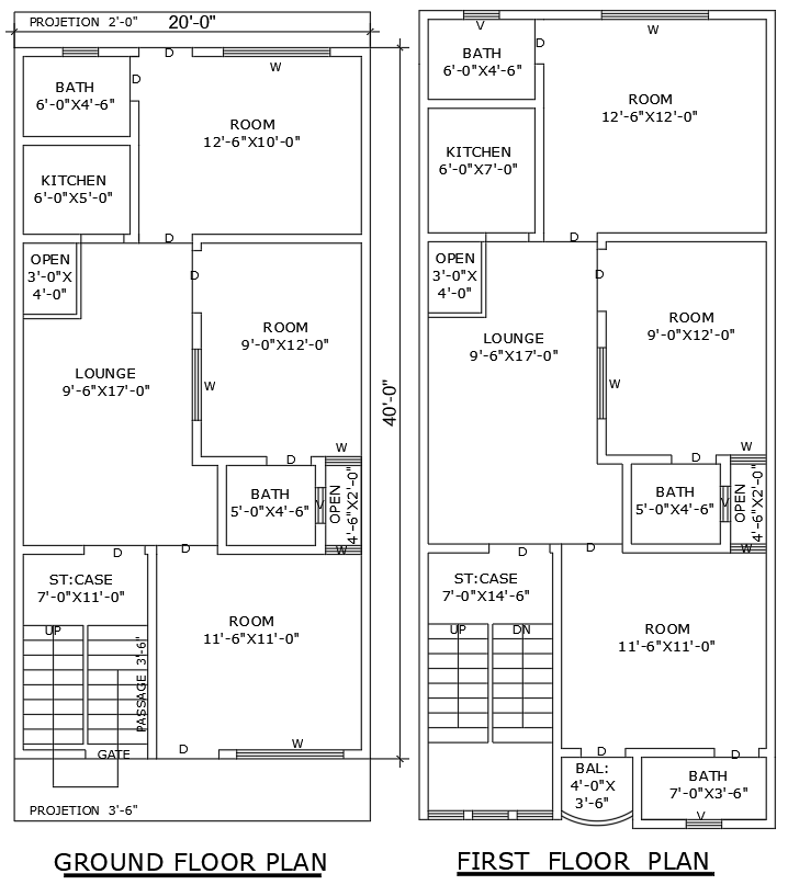 20x40ft 6BHK AutoCAD House Plan Layout Design DWG File