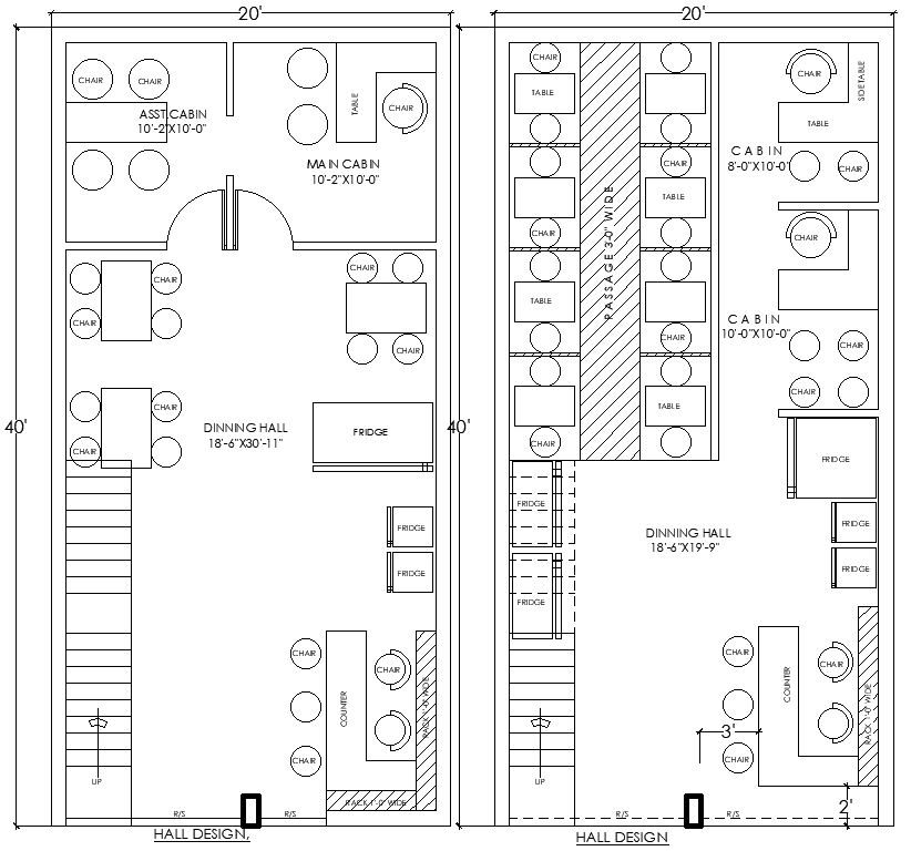 20x40ft Office Dining Hall Interior AutoCAD CAD File