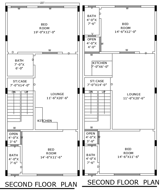 AutoCAD Layout 20ftx46ft Second Floor House Design
