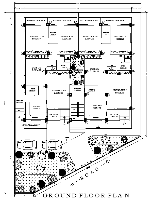 20x28.5m Floor Plan with Garden in AutoCAD Drawing