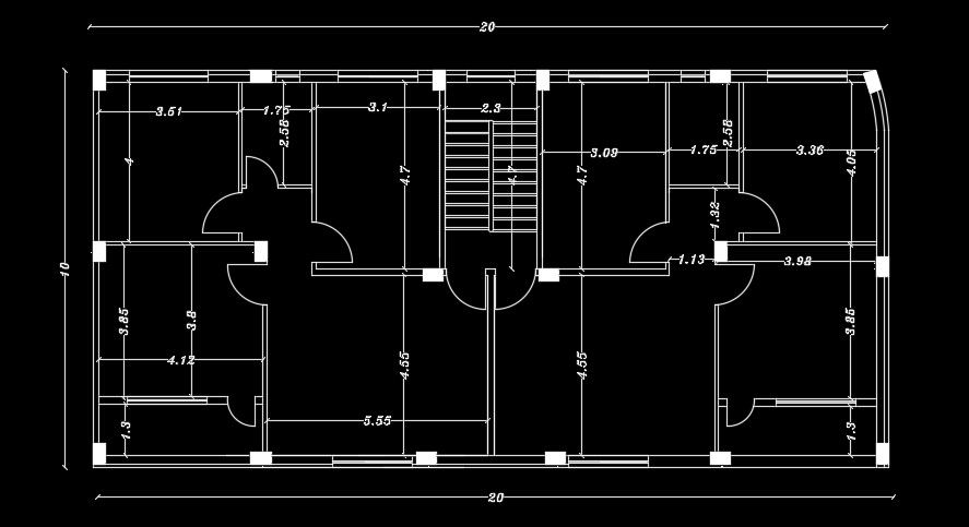 20x10m house plan is given in this AutoCAD drawing model
