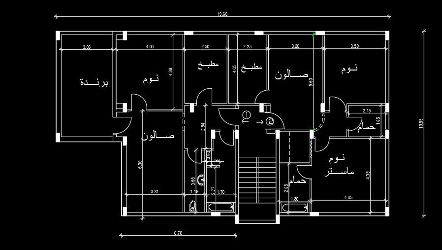 20x10m residential house plan AutoCAD drawing is given in this file