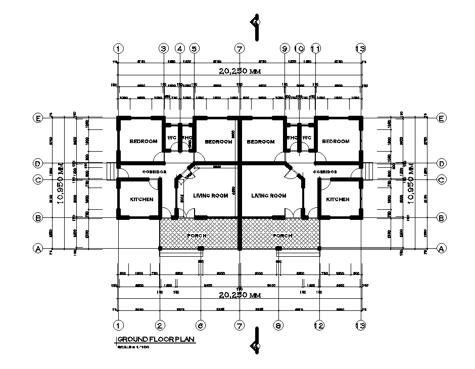 20x11m twin house plan is given in this Autocad drawing file. Download now.