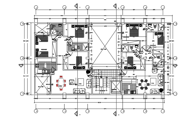 20x12m five story apartment second floor cad drawing is given in this file