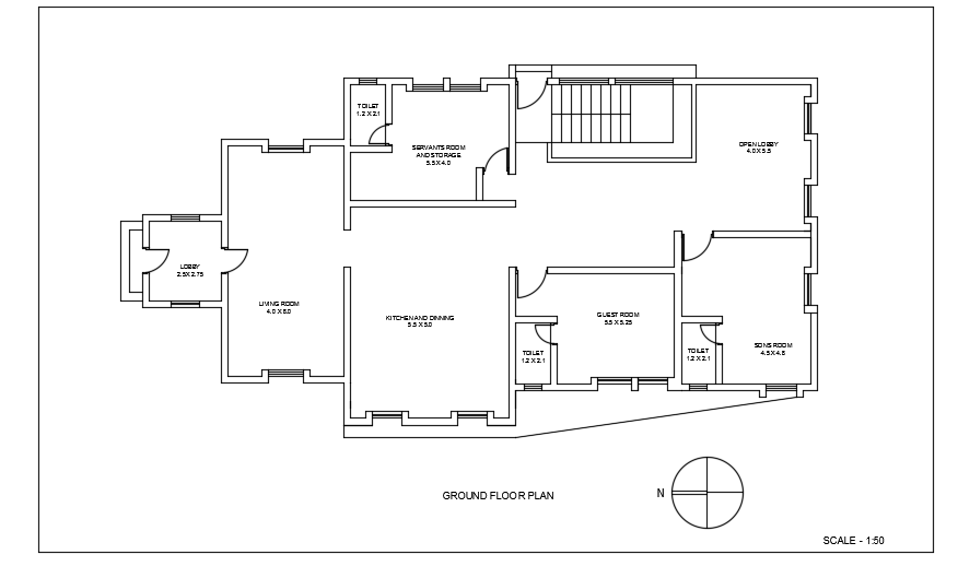 20x13m Ground Floor Plan DWG for Modern Architecture House Layout