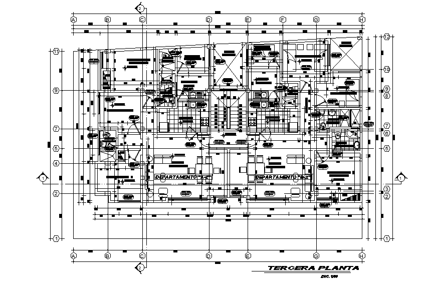 20x13m house plan is given in this Autocad drawing file. This is G+4 house building. Download now.
