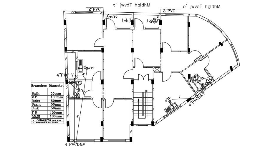 20x15m house plan cold and hot water supply drawing