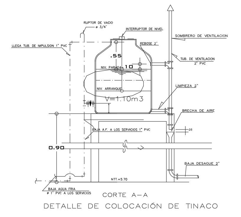 20x15m house plan of water tank is given in this Autocad drawing file.Download now.