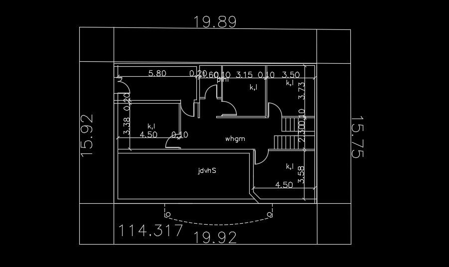 20x16m house plan of the right side staircase design