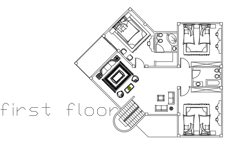20x17m amazing bungalow house first floor plan AutoCAD drawing