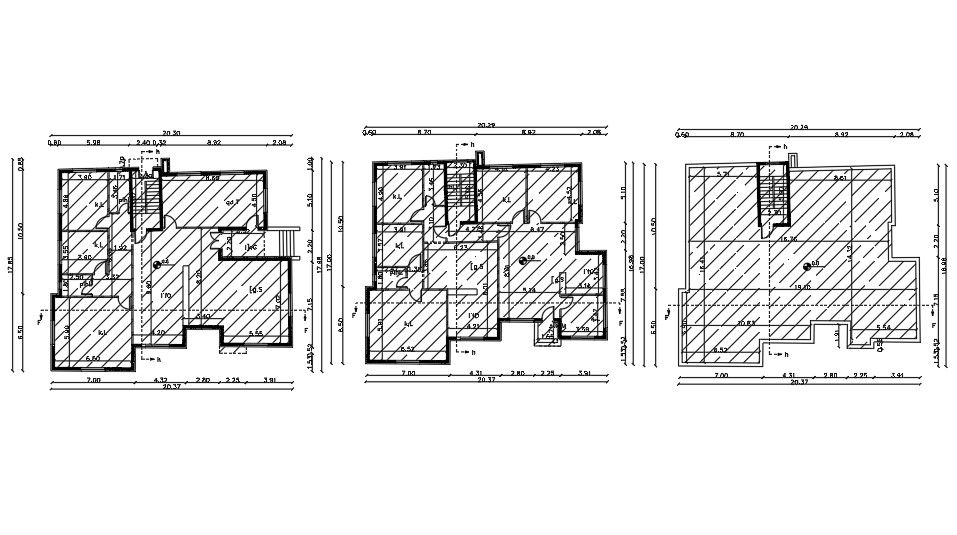 20x17m residential house plan AutoCAD drawing