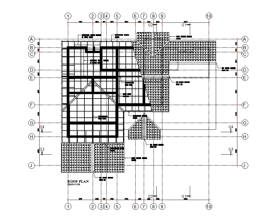 20x18m terrace roof plan is presented in this Autocad 2D drawing file. Download the Autocad file.