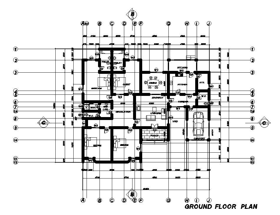 20x19m house plan is given in this Autocad drawing file. Download now.