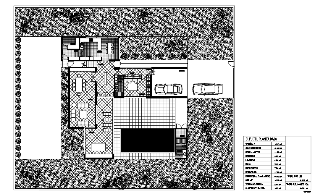 20x20m architecture two story residential plan with swimming pool 2d drawing
