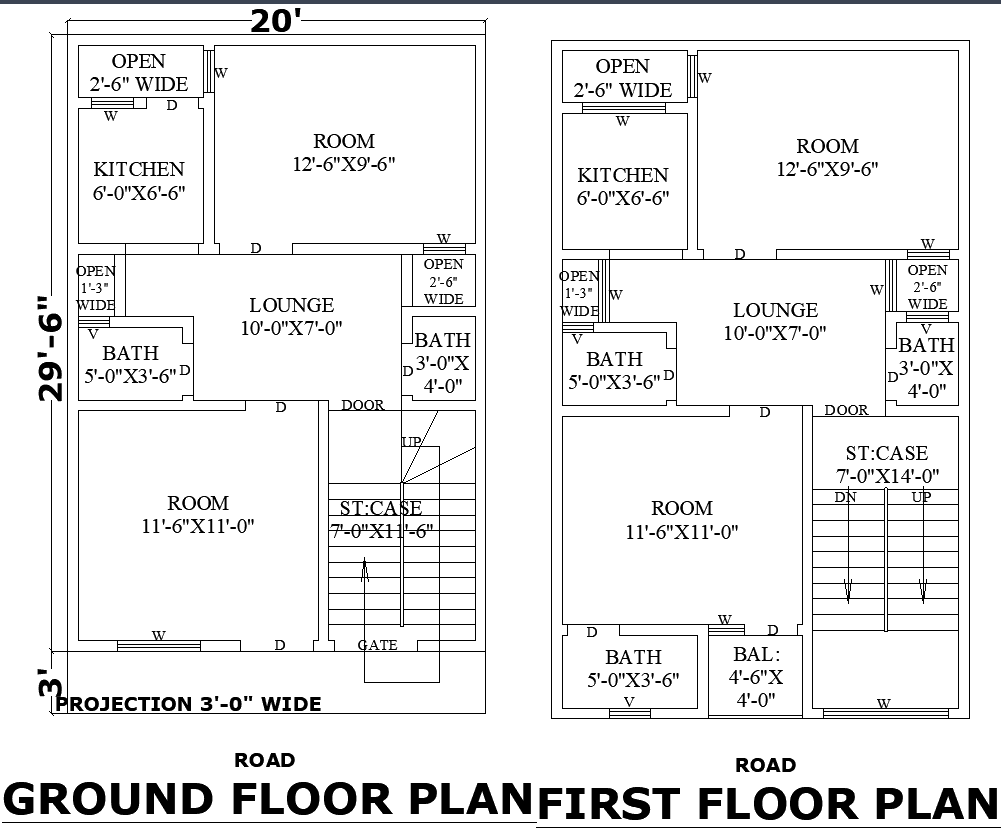 20x29 Double-Story Home Floor Layout AutoCAD CAD File