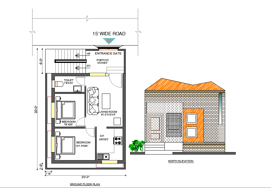 20’x30’ House Plan AutoCAD Plan Download