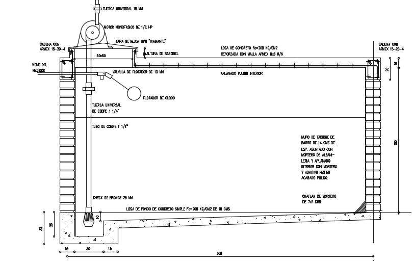 20x30m house building cistern reinforcement detail drawing is given in this file