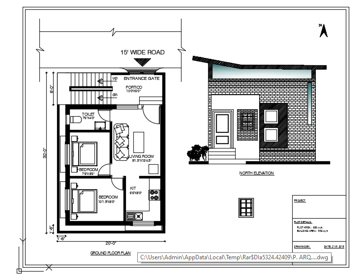 20x30 Single Story House Plan Layout with CAD Drawing