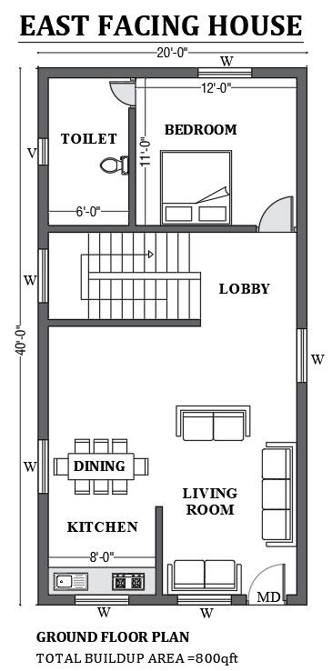 20’x40’ East facing home as per vastu shastra is given in this FREE Autocad drawing file. Download now.
