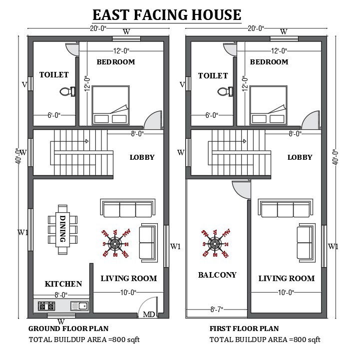 20’x40’ East facing house plan design as per vastu shastra is given in this FREE 2D Autocad drawing file. Download now.