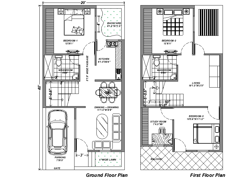 20’x40’ East facing house plan is given as per vastu shastra in this Autocad drawing file. Download the file now.
