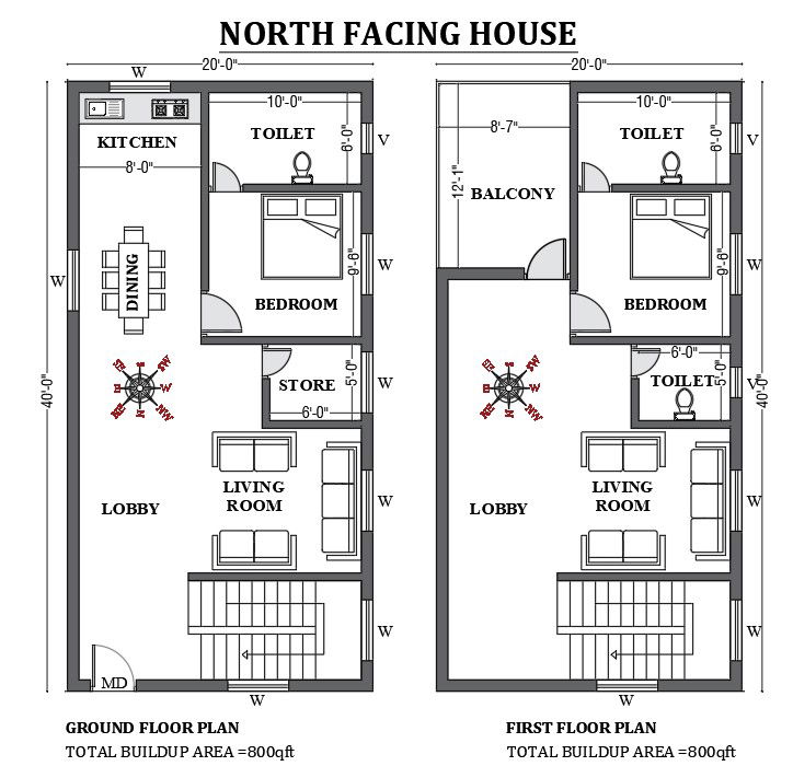 20’x40’ FREE North facing home design as per vastu shastra is given in this 2D Autocad drawing file. Download now.