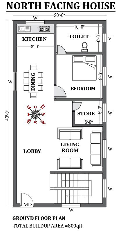 20’x40’ FREE North facing home design as per vastu shastra is given in this Autocad drawing file. Download now.