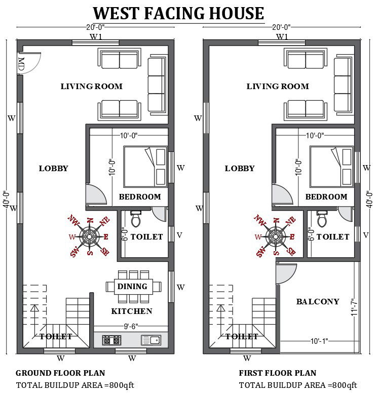 20’x40’ FREE West facing house design is given in this 2D Autocad drawing file. Download now.