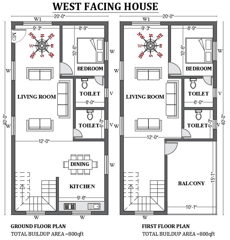 20’x40’ FREE West facing house plan as per vastu shastra is given in this 2D Autocad drawing file. Download now.