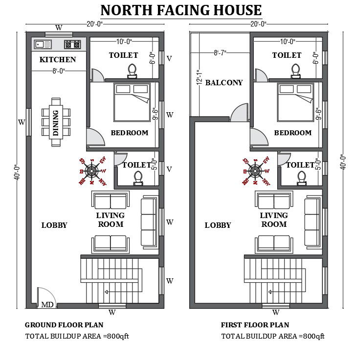 20’x40’ FREE north facing house plan as per vastu is given in this 2D Autocad drawing file. Download now.