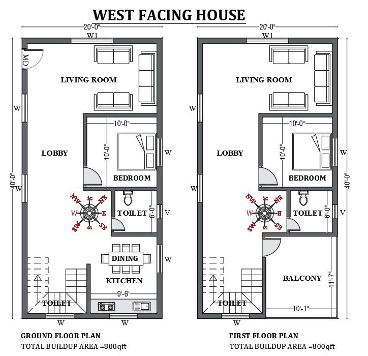 20’x40’ West facing house plan as per vastu shastra is given in this FREE 2D Autocad drawing file. Download now.