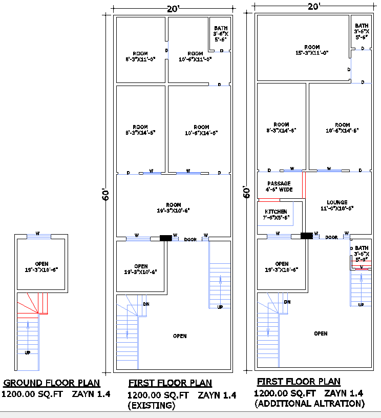 Complete 20x60 Residential Building Plan in AutoCAD DWG File