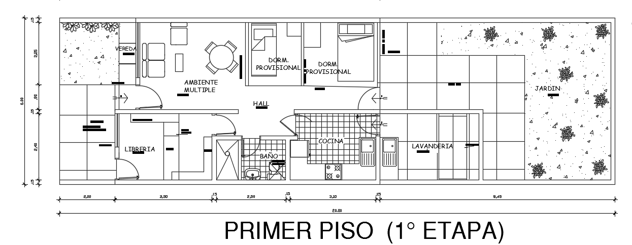 20x6m architecture 2bhk house plan AutoCAD drawing