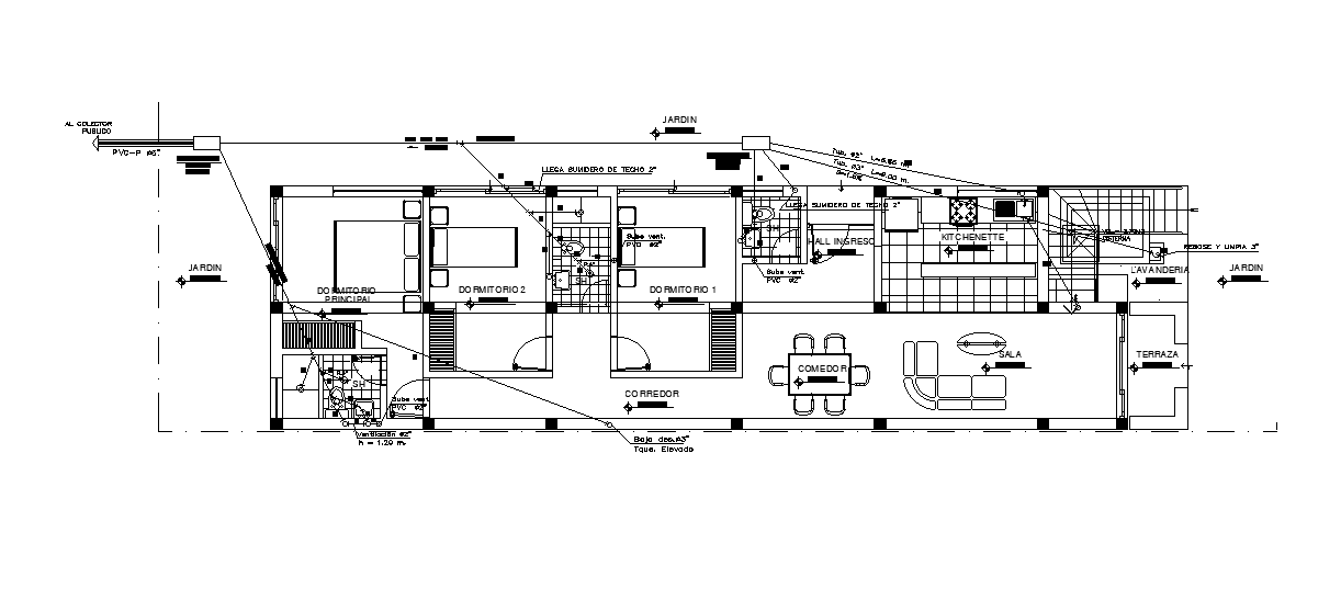 20x6m beach house plan is available in this Autocad drawing file. Download the 2D Autocad file.