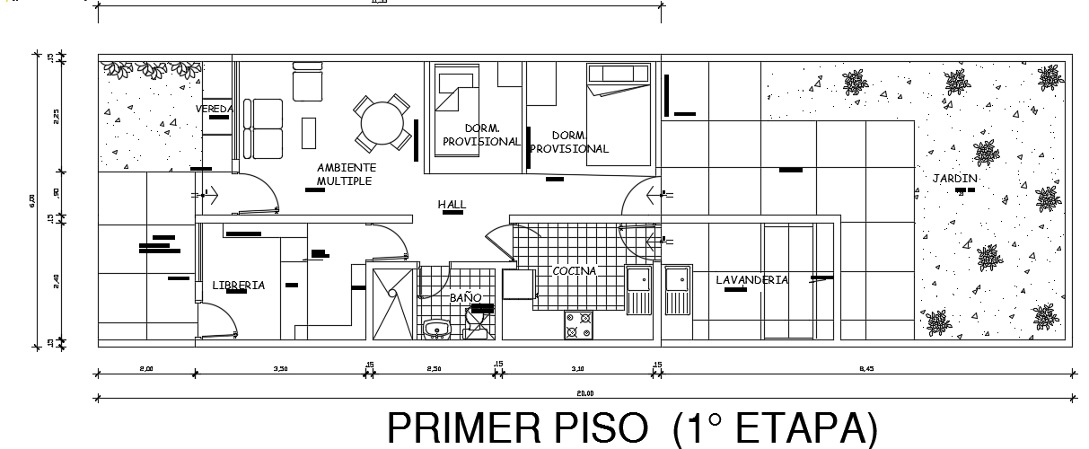 20x6m Single Story House Plan with CAD Design Layout