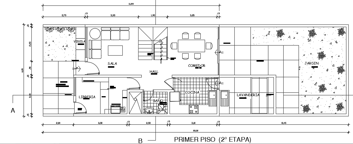 20x6m two story house plan cad drawing model is given in this file