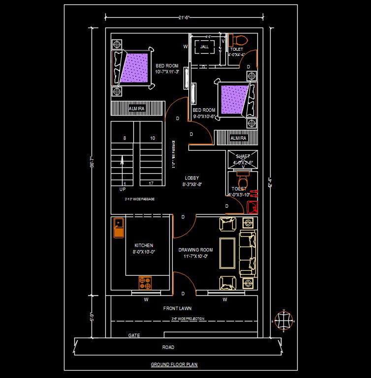 21' X 42' House plan DWG File